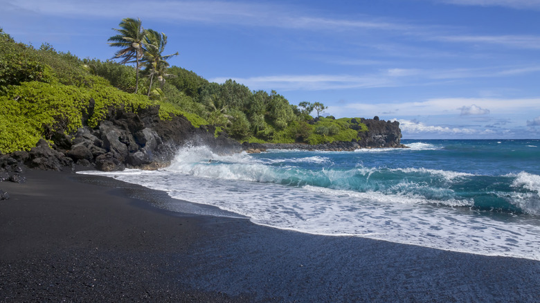 black sand beach in Maui