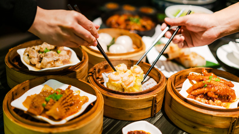 A selection of dim sum baskets.