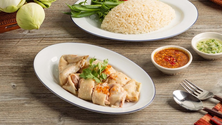 Hainanese Chicken Rice, the national dish of Singapore.