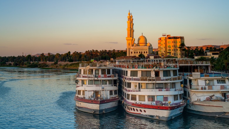 Cruise ships lined up in Aswan