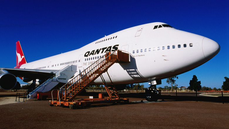 A Qantas airplane on the ground