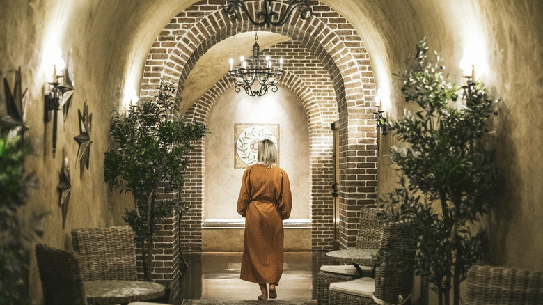 Woman entering a spa