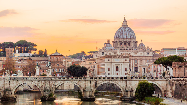 St. Peter's at sunset over the Tiber