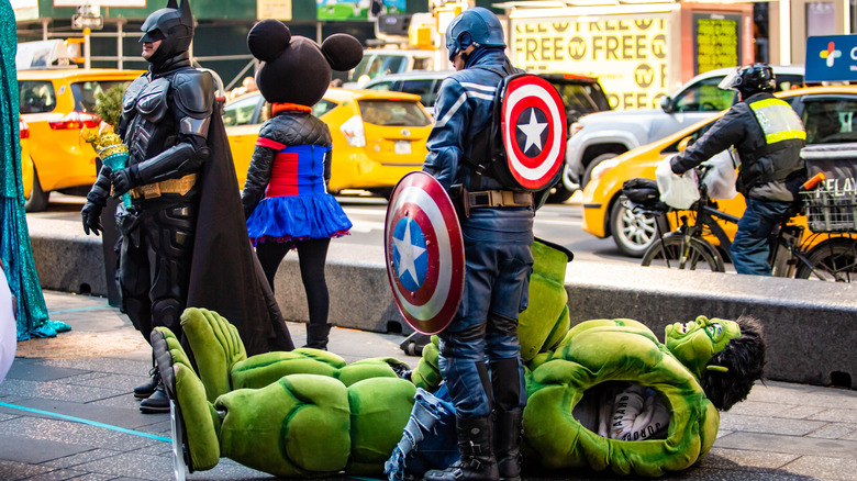 Costumed characters in Times Square
