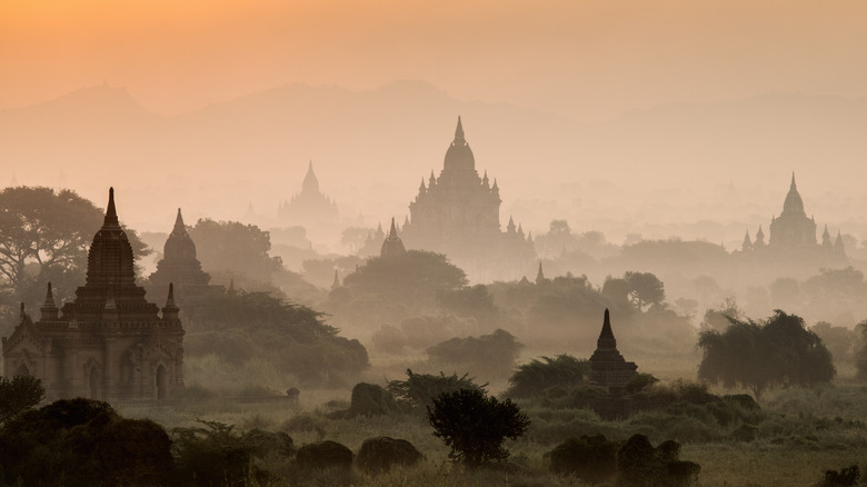 Mist enshrouded temples at Bagan, Myanmar