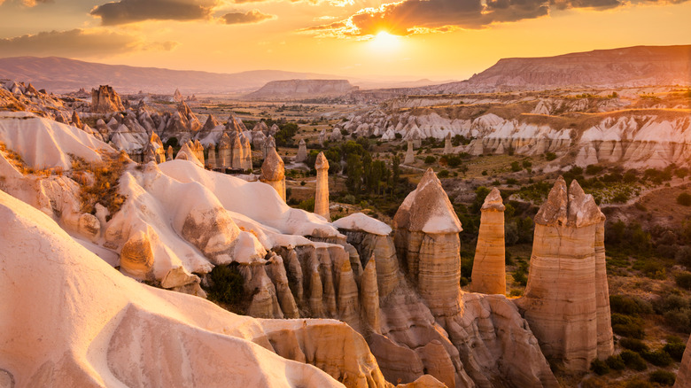 fairy chimneys of Cappadocia at sunset