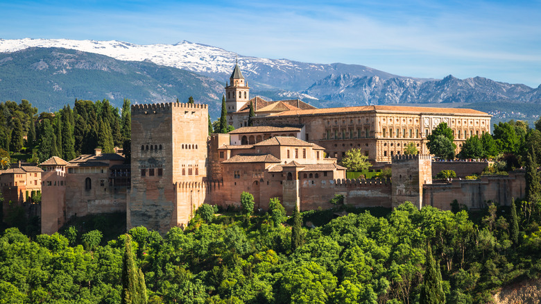 The Alhambra in Granada, Spain with mountains