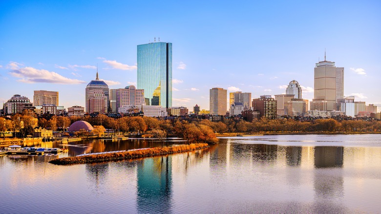 Boston skyline in the fall