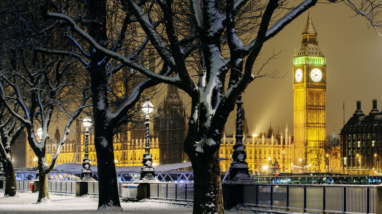 London in the snow with House of Parliament