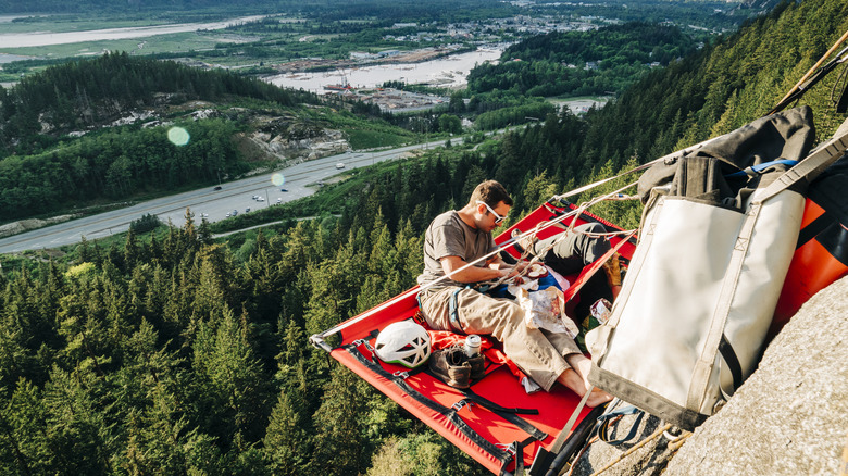 Camping on the side of a mountain