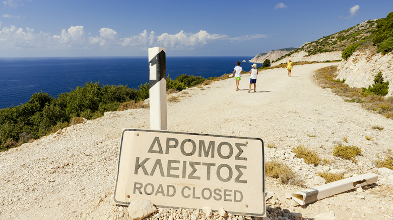 Road closure in Greece