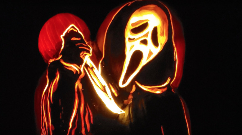 Scream sculpture made of pumpkins