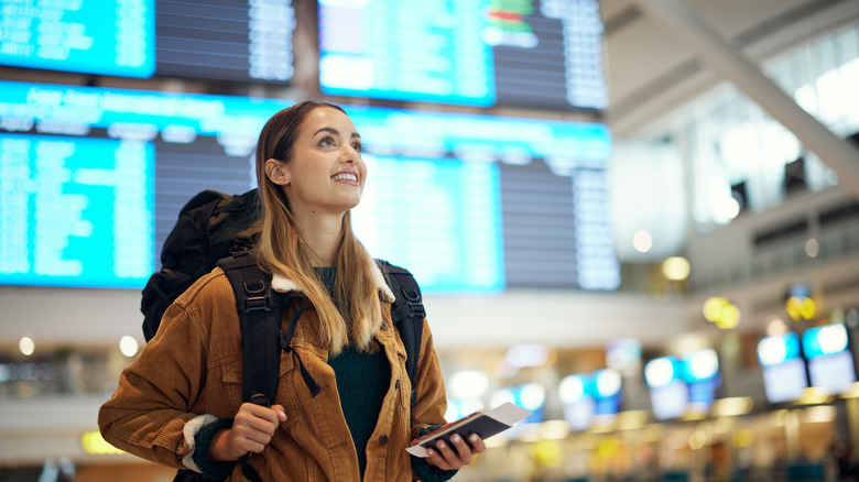 Woman looking relaxed at airport