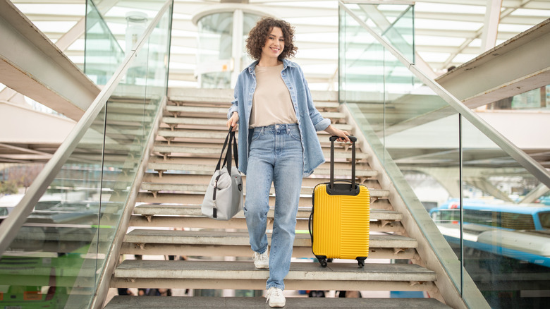 Woman in comfortable airport outfit