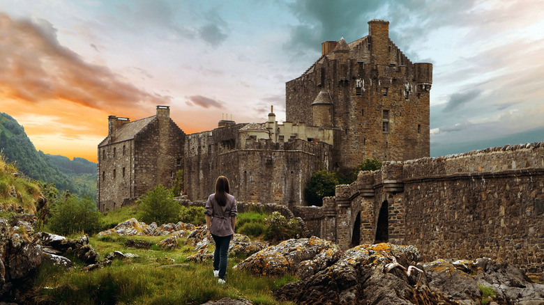 Woman looking at castle