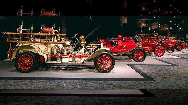 A row of fire trucks