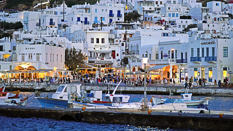 busy Greek street near water
