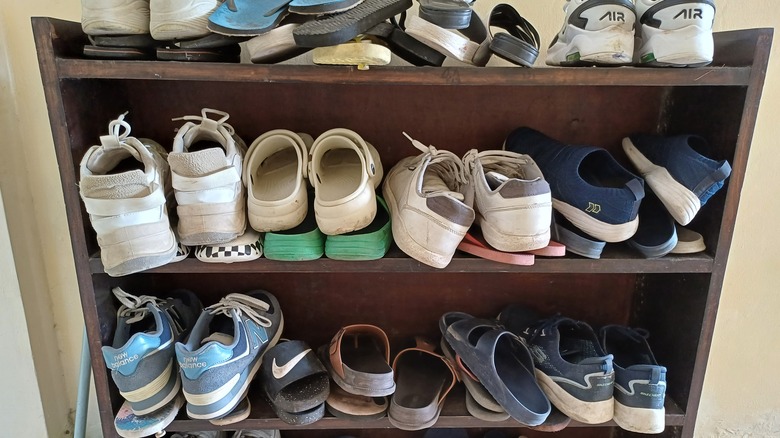 Shoes on shelves in Bali