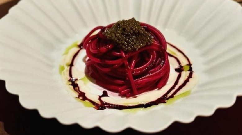 Beetroot spaghetti with caviar at Quince