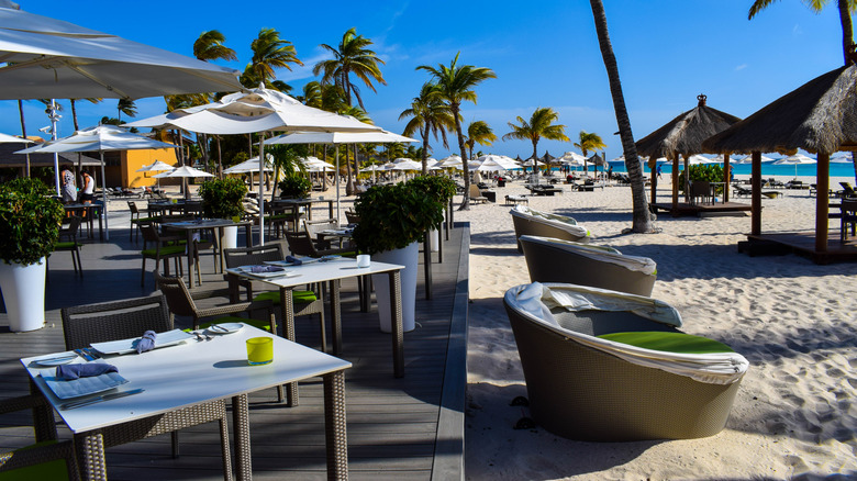 beachside lounge area in Aruba