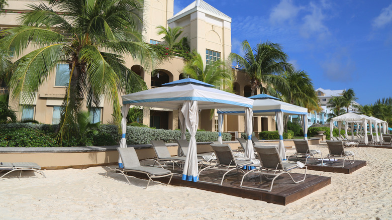 beach resort chairs, canopies