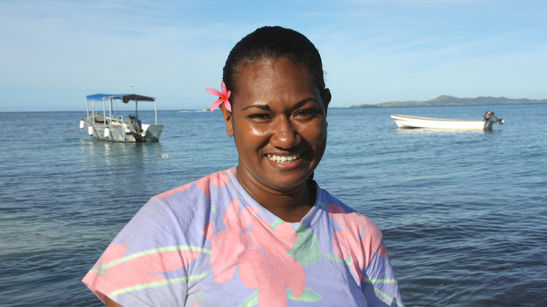 Fijian woman by the ocean