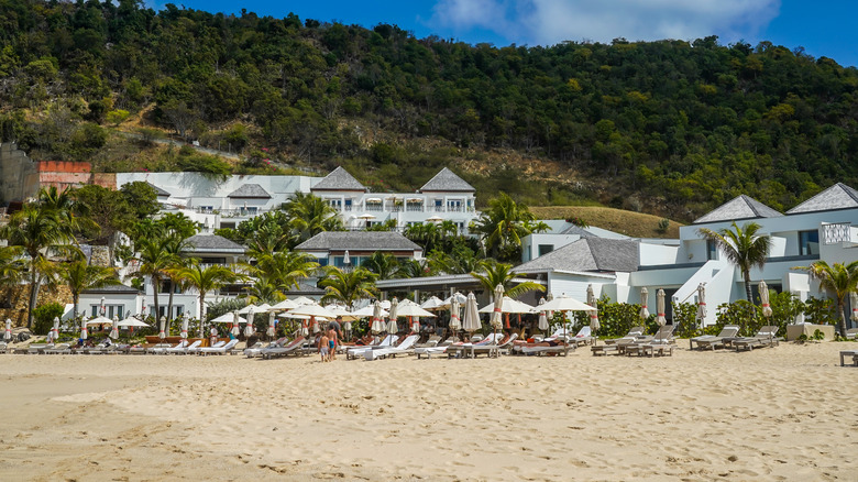 Flamands Beach chairs and umbrellas