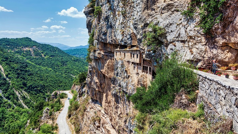 Kipina Monastery on a cliffside in Greece.