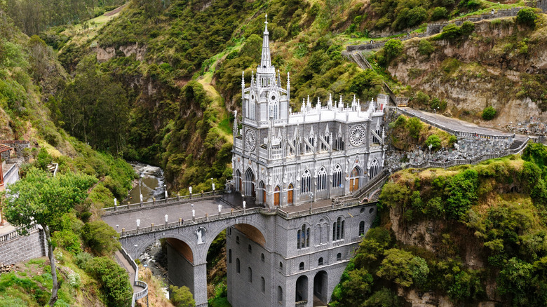 The Las Lajas Santuary on a hillside in Colombia.