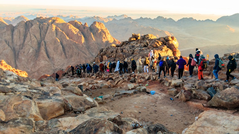 Pilgrims walking on Mount Sinai in Egypt.