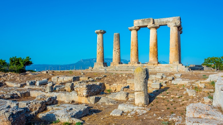 The Temple of Apollo in Greece on a sunny day.