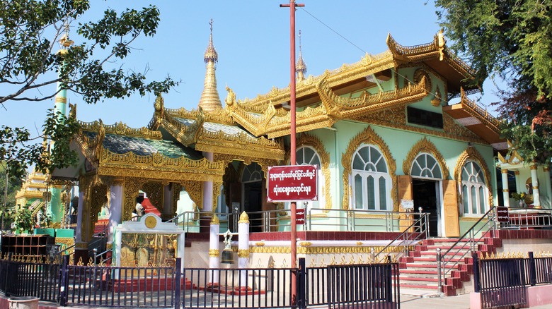 The outside of the Snake Pergoda temple in Myanmar.