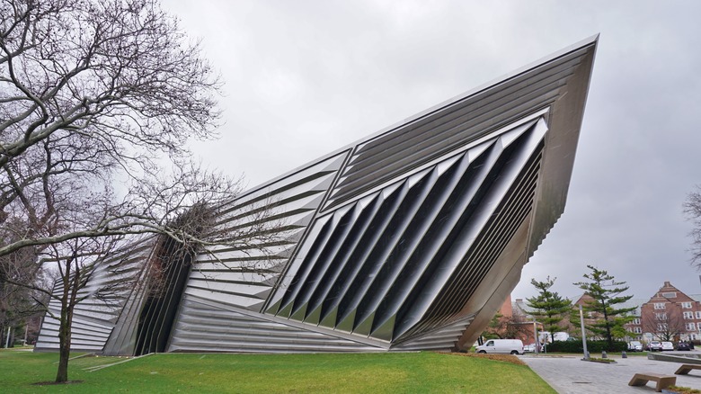 The museum's steel walls jut out at unique angles.