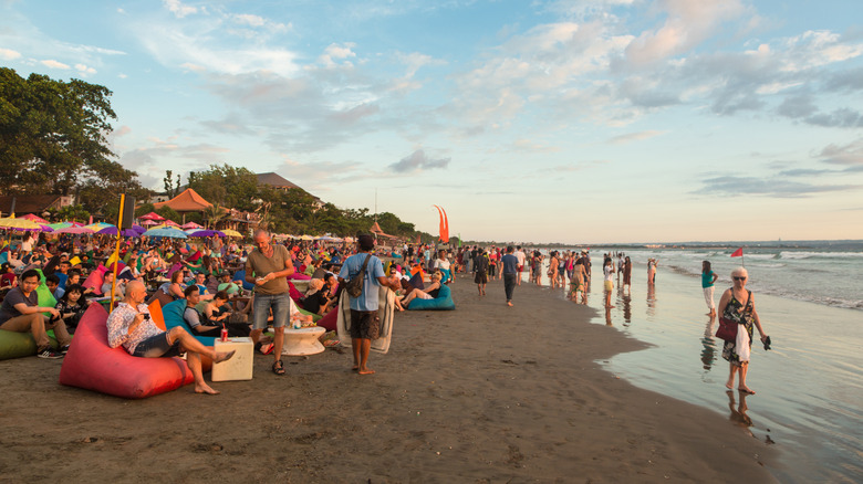 Crowds on the beach in Kuta, Indonesia