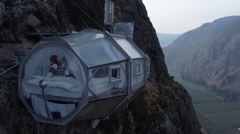 Glass capsule at Skylodge Adventure Suites, on a mountainside in Peru