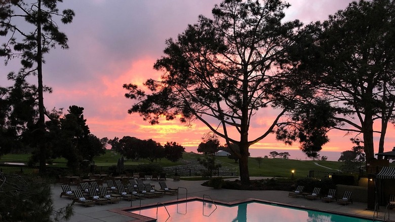 The pool at Torrey Pines in San Diego at sunset