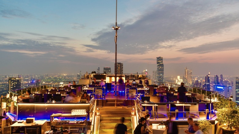 sunset over Bangkok rooftop