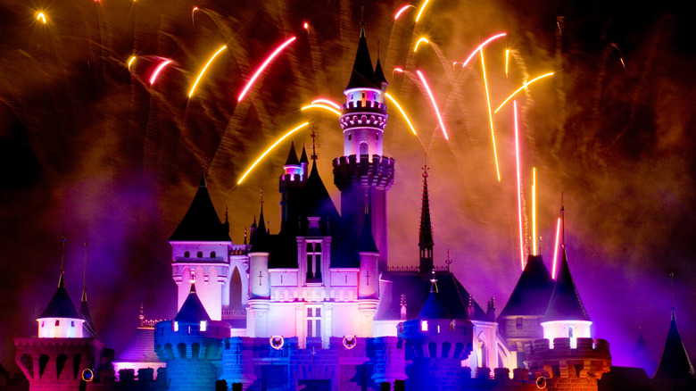 Disney Castle with fireworks in background