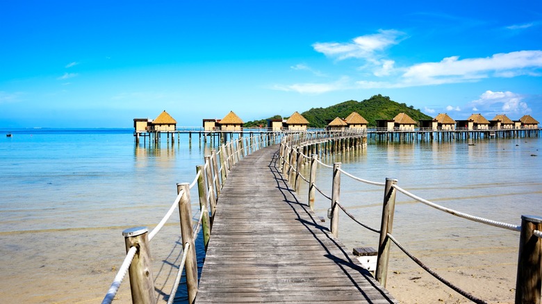 Huts and footbridge in Fiji