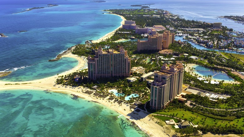 Hotels on island strip in the Bahamas