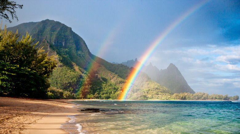 rainbow at Hanalei beach in Kauai