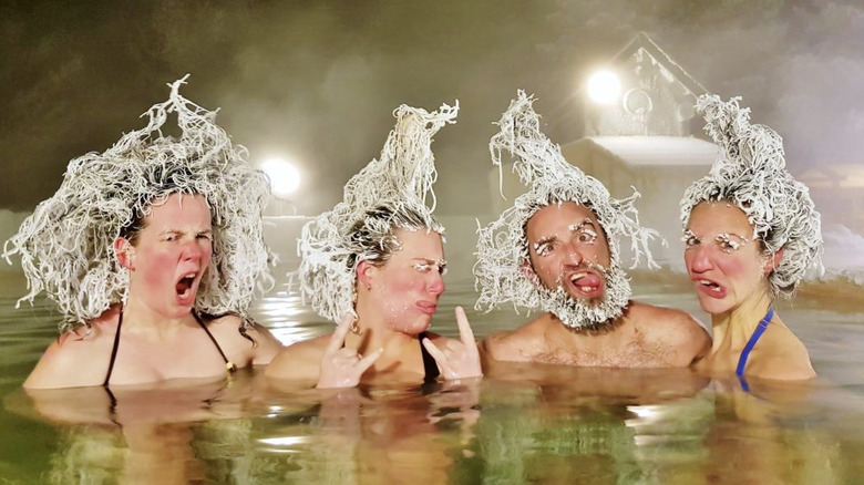 A group photo of people with frozen hair