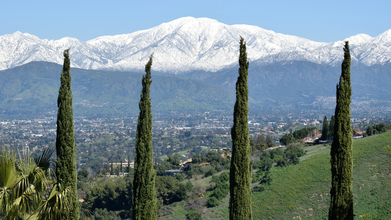 Mount Baldy in background with Los Angeles homes below