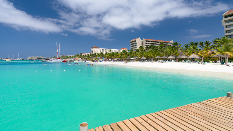 View of Palm Beach Aruba from a pier