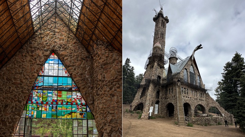 Interior and exterior views of Bishop Castle in Colorado