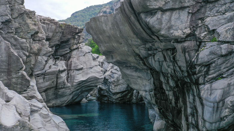 The cliffs and lakes at Ponte Brolla close to Brontallo, Switzerland