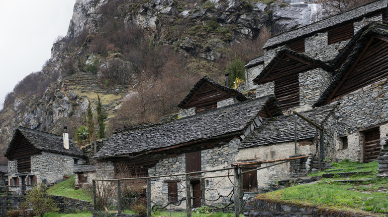 Stone slab houses in Brontallo, Switzerland