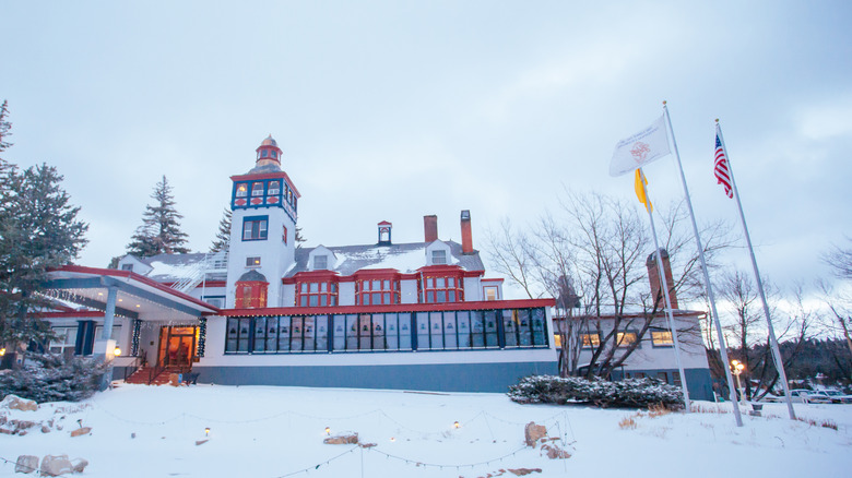 The Lodge Hotel on snowy day in Cloudcroft, New Mexico