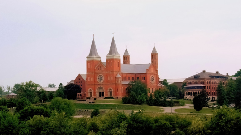 The Saint Vincent Archabbey Basilica above the city of Latrobe, Pennsylvania