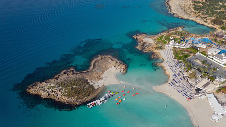 Nissi Island connecting to Nissi Beach in Ayia Napa, Cyprus